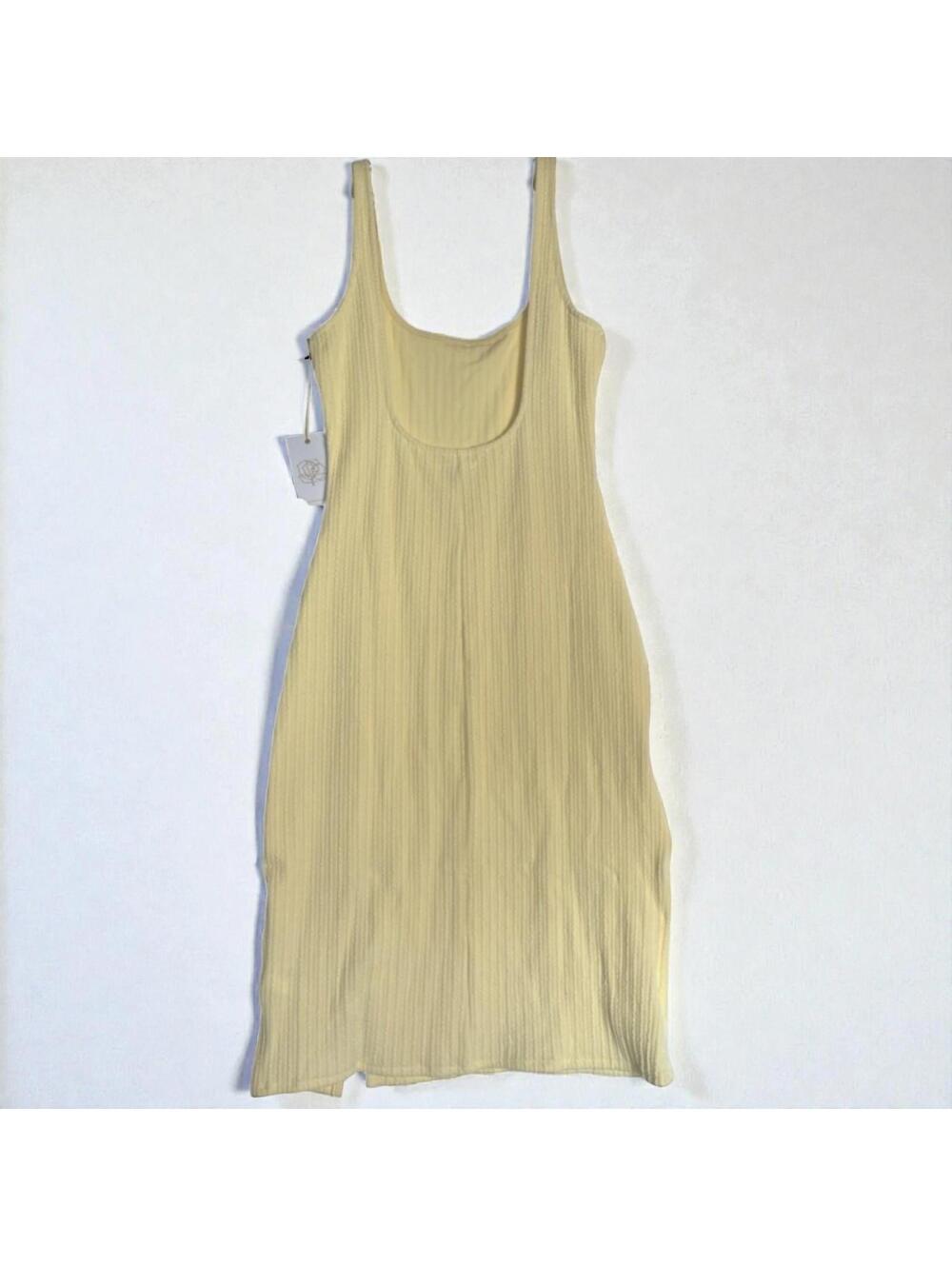 Backyard Roses Ribbed Knit Midi Dress Square Neck Side Slit Bodycon L - Picture 3 of 3